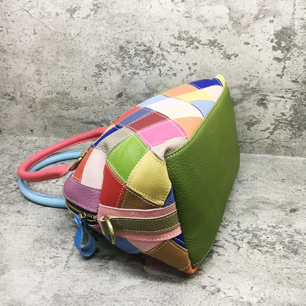 Multicolor Diamanti di Cuoio Genuino Delle Donne Della Borsa Patchwork Vintage 80s Moda In Pelle di Mucca Borsette Grande Capacità Breve Sacchetto