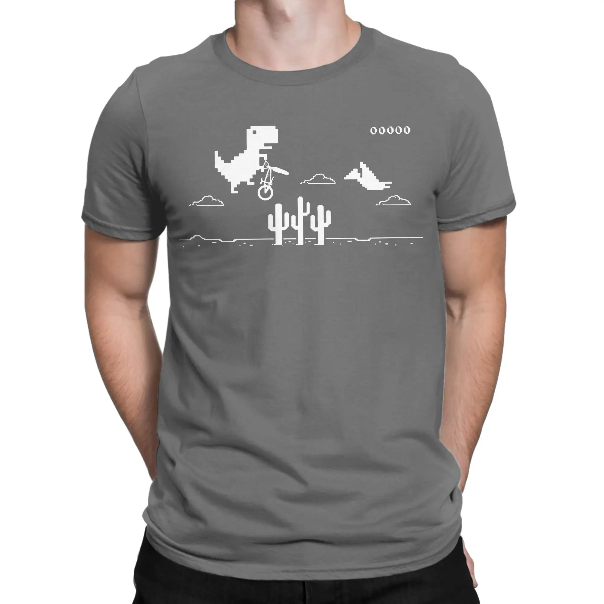 Vintage T-Rex BMX Offline T-Shirt Men's Cotton Short Sleeve Geek Programmer Dinosaur Round Neck Summer Top Tee