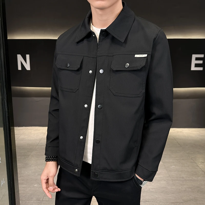 

Мужская кожаная куртка, модная повседневная одежда, качественные парки с лацканами, дышащая удобная верхняя одежда, классическое однотонное пальто