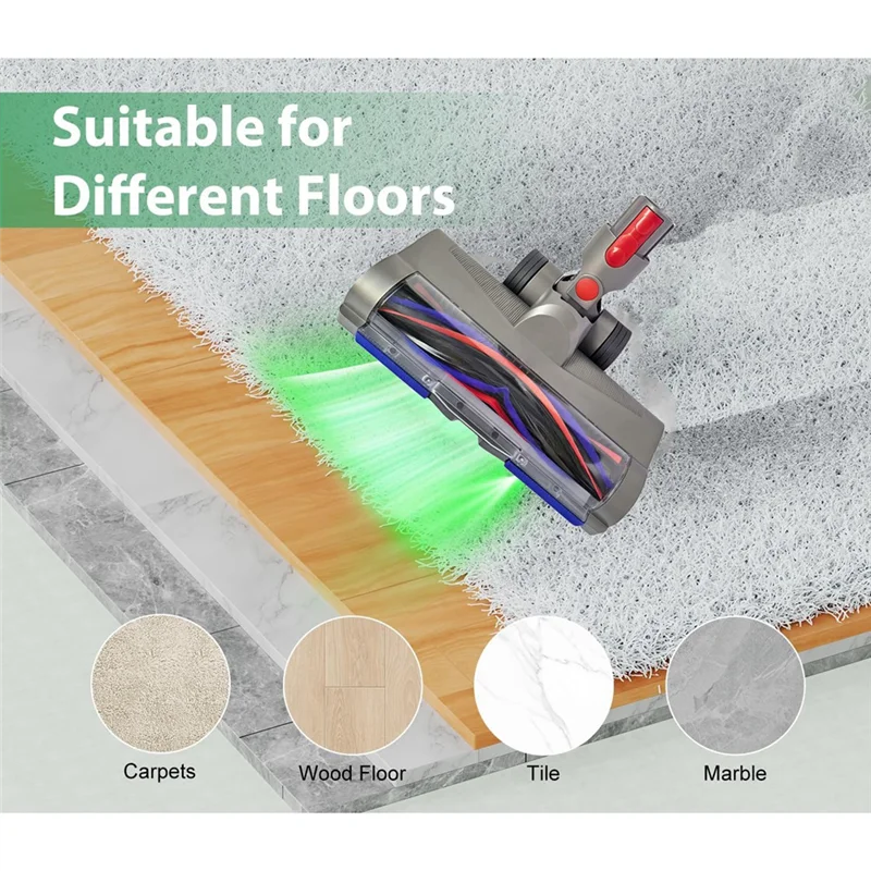 رأس منظف M04K مضاد للتشابك لـ Dyson V7 V8 V10 V11 V15 مرفقات مكنسة كهربائية مع ضوء غبار أخضر للسجاد والأرضيات الصلبة