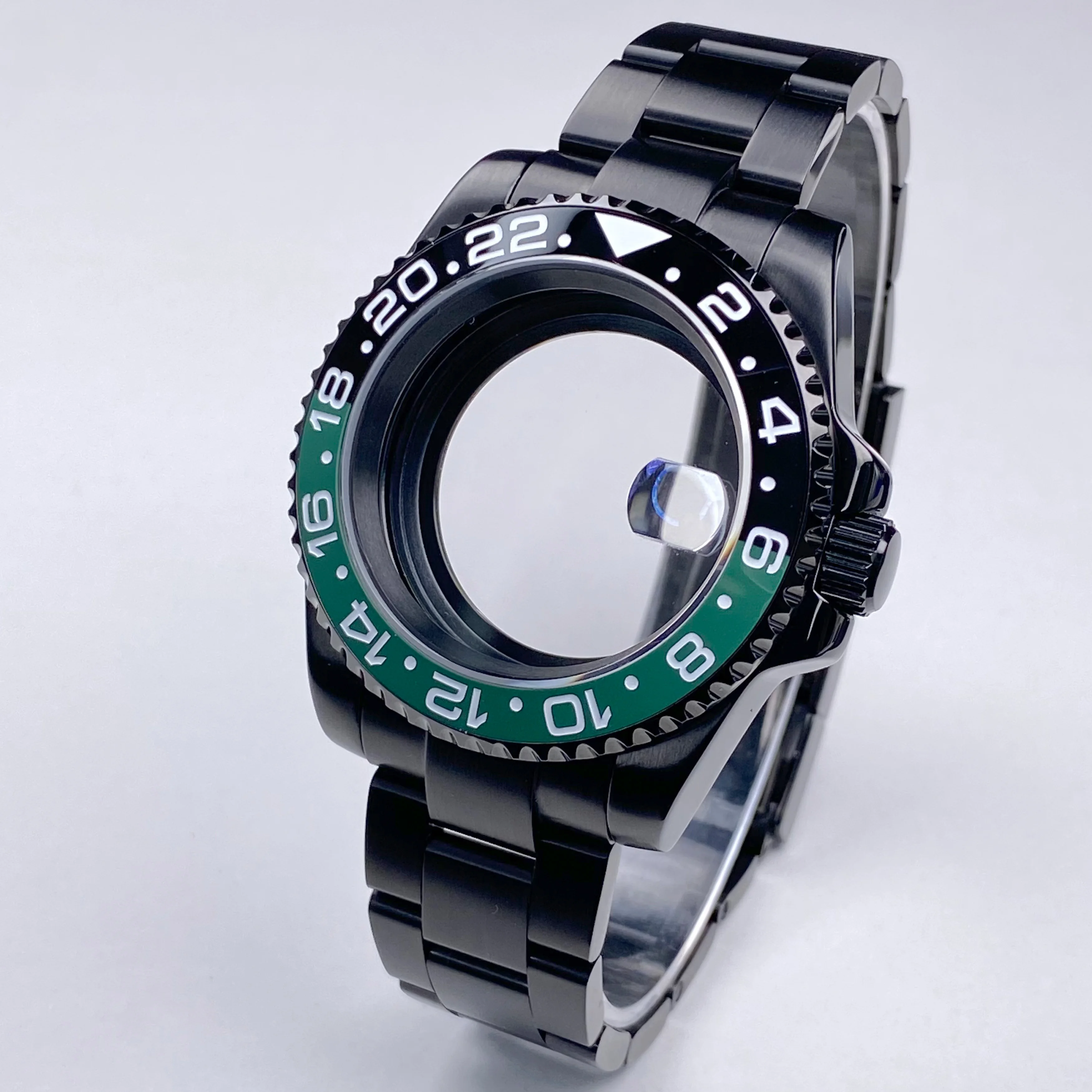 Caja de reloj negra NH35 de 40mm para pieza de repuesto Seiko, caja de acero inoxidable con cristal de zafiro compatible con caja de reloj con movimiento NH34/35/36