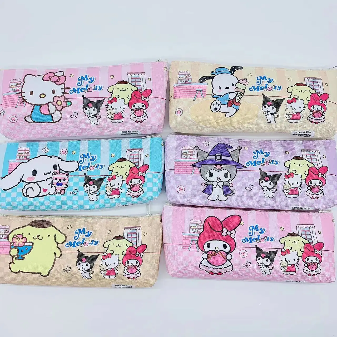 Anime Sanrio Pencil Case Kuromi Melody Cinnamoroll Pu Single-layer Stationery Bag Cute MakeUp Bag Gifts For Kids