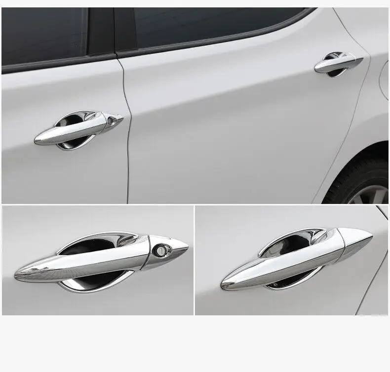 Funduoo Glossy Black Chrome Car Door Handle Cover Trim Stickers for Hyundai Elantra 2012-2016 Styling Accessories