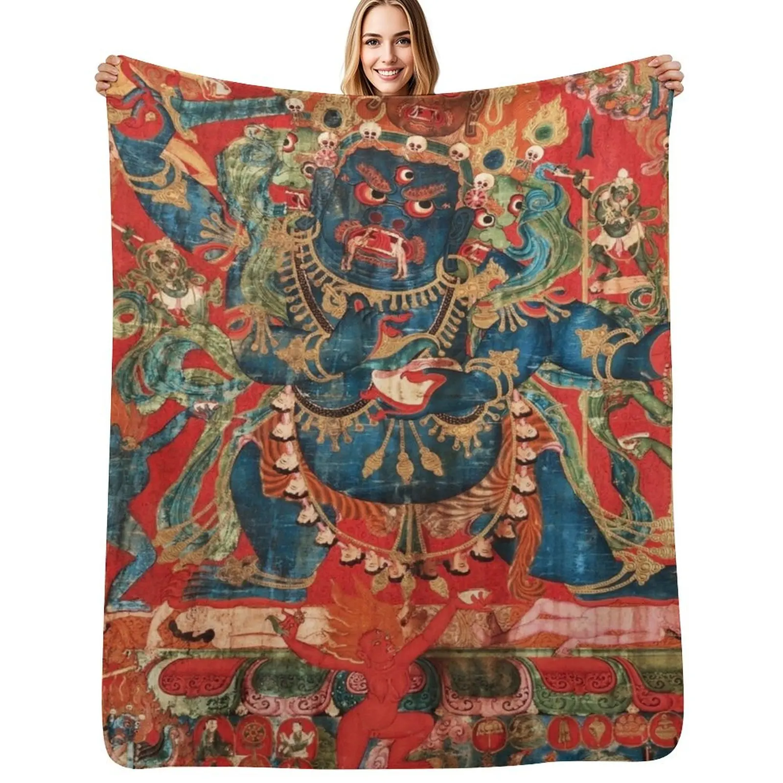 Mandala 143 Mahakala Chaturmukha Four Faced Throw Blanket Travel Hairys for babies Loose Flannels warm for winter Blankets