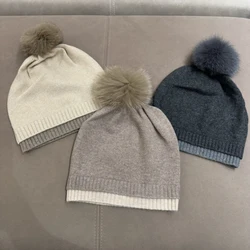 Women's Cashmere Knitted Hat Soft Warm Plush Balls Hat For Woman