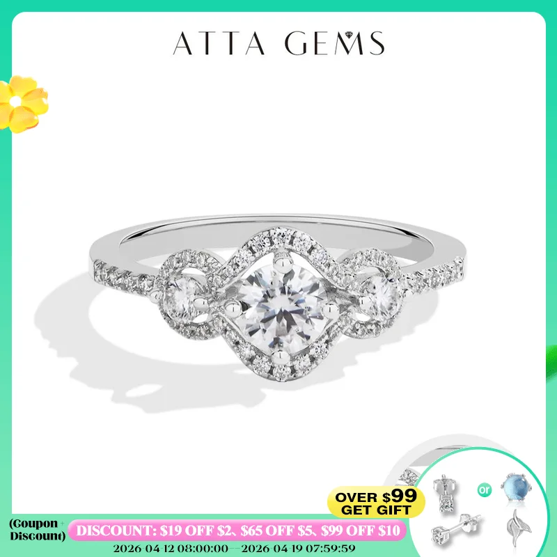 

ATTAGEMS Three Stones Cluster Women Moissanite Ring D VVS1 0.5 ct Round Cut 925 Sterling Silver Engagement Wedding Fine Jewelry
