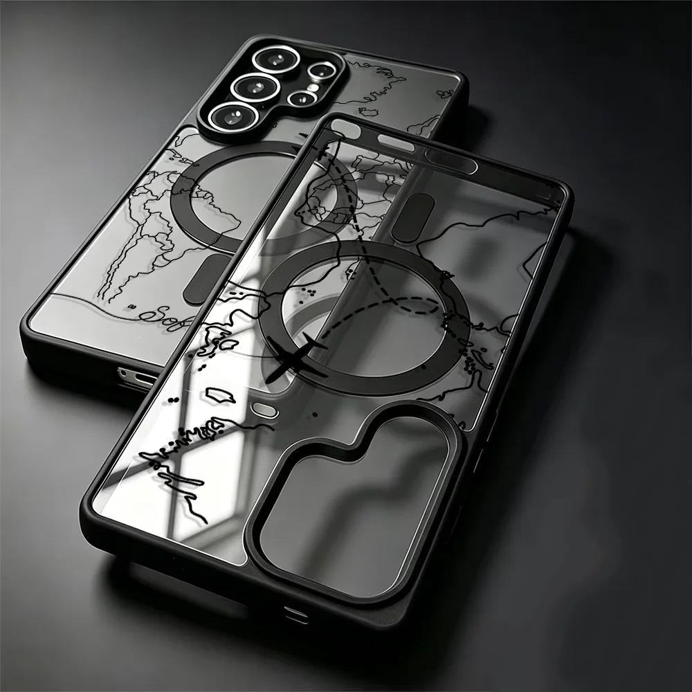 Back Phone Cover Magsafe Case for Samsung Galaxy S26 Ultra S22+ S26+ S24+ S25+ S23 S23+ S22 S24 FE S25 Plus Line Airplane