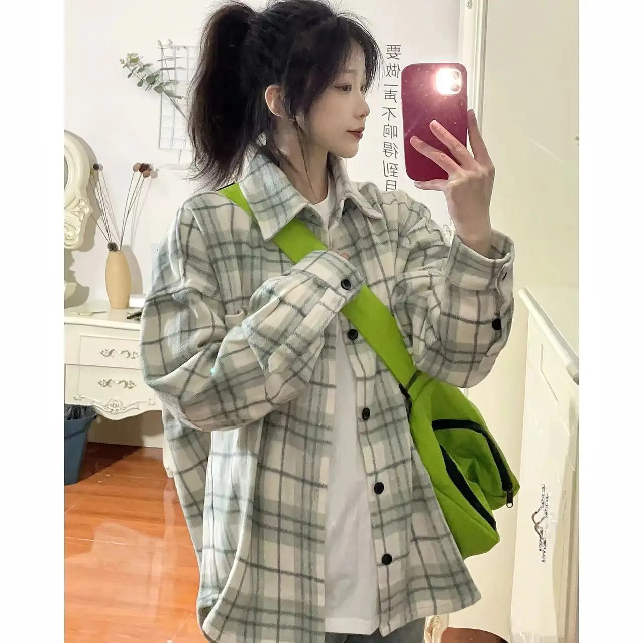 Soft Shirt Lovely Autumn Jackets Women Students Plaid Loose Classic Vintage Harajuku Korean Style Leisure    Comfortable