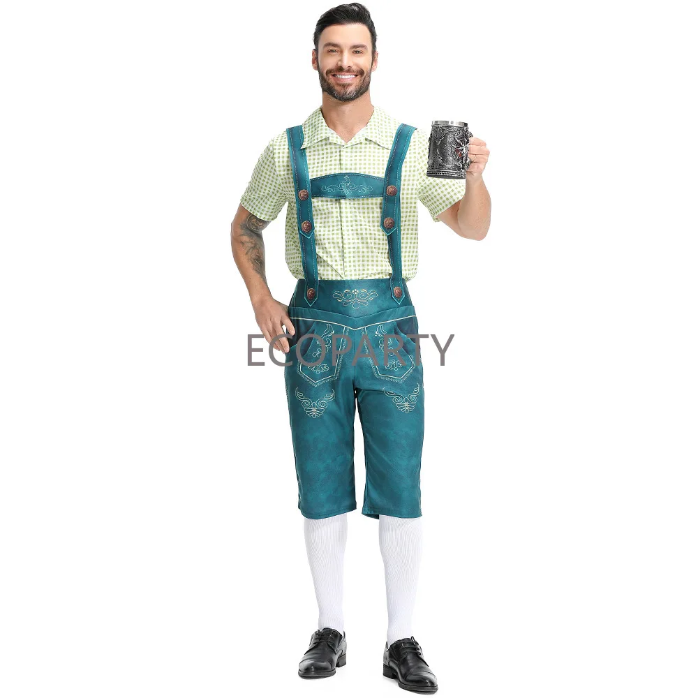 Disfraz de Lederhosen del Oktoberfest para hombre, conjunto de dos piezas, camisa de tirantes, festivales de cerveza alemana bávaro, disfraces de Cosplay masculinos