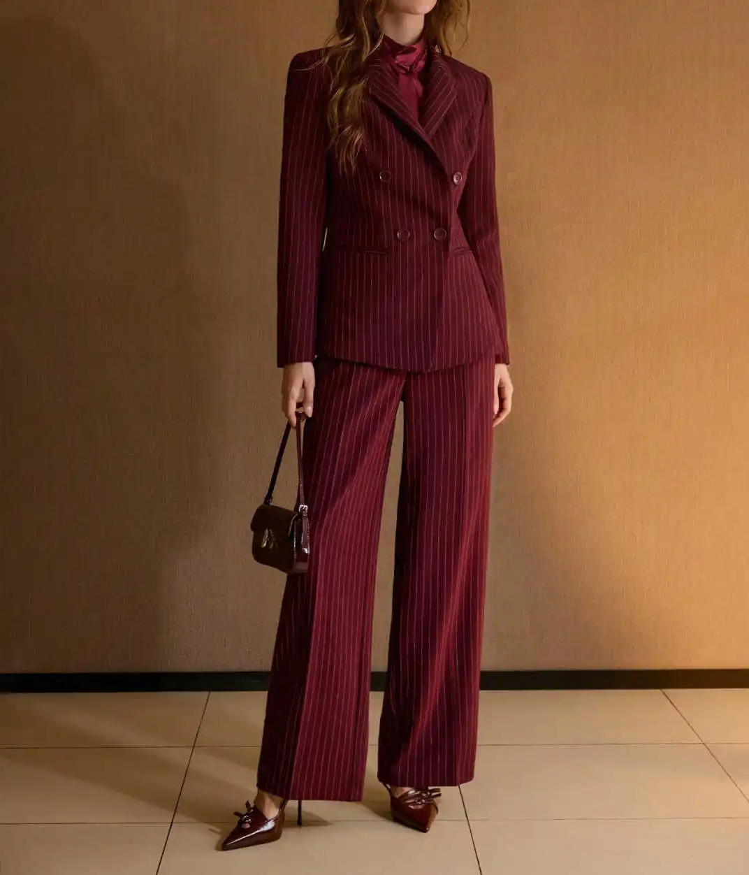 سيدات الأعمال سترة مقلمة 2 قطعة مجموعة بلغت ذروتها التلبيب أم العروس الدعاوى موضة مزدوجة الصدر السراويل دعوى مخصصة #2