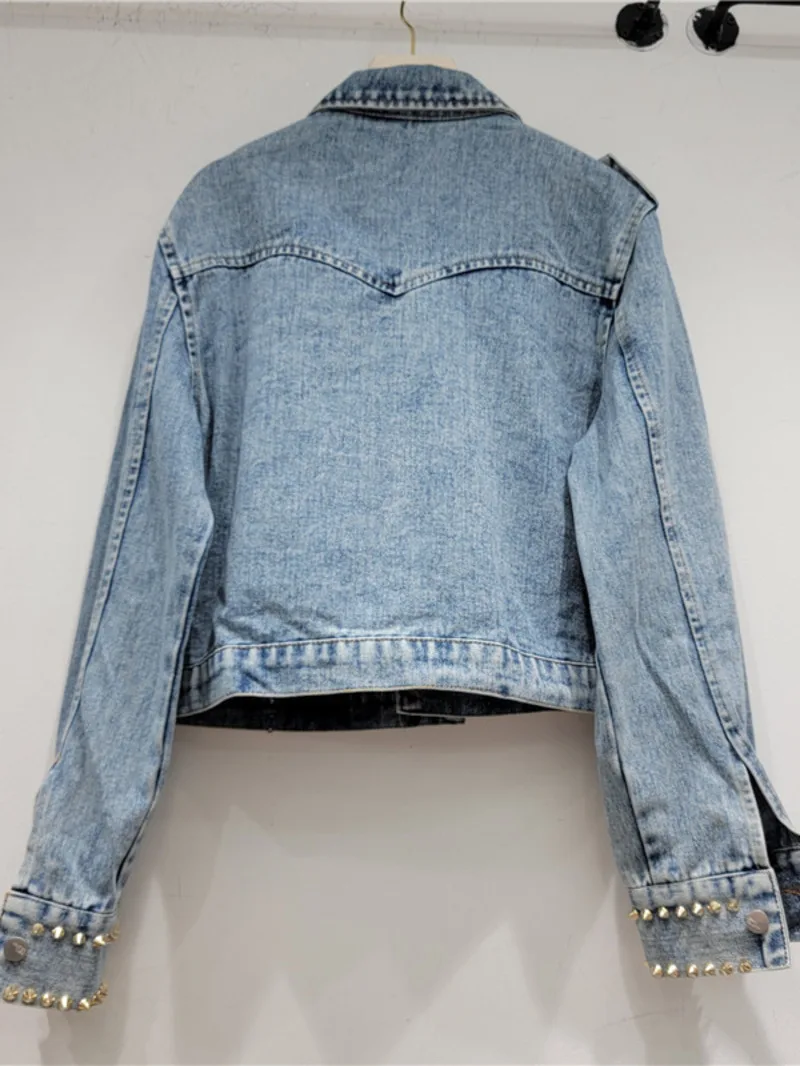 RapHandmade-Veste courte en jean pour femme, veste en jean, biscuits perlés, amincissant, tout assressenti, nouveaux vêtements, automne 2024