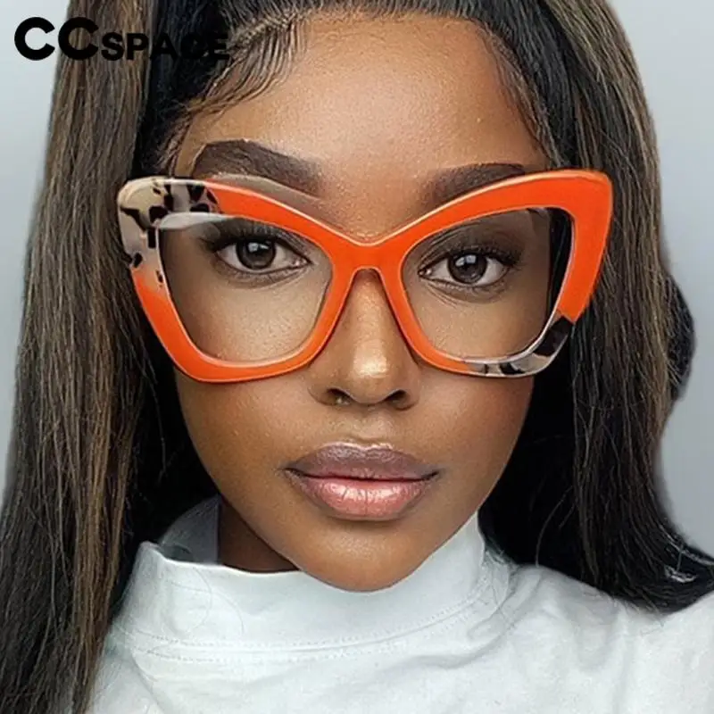 55400 High Quality Acetate Optical Spectacle Frame for Women Fashion Oversized Cat Eye Leopard Prescription Glasses