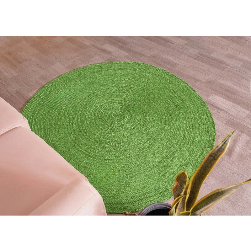 

Hand Braided Light Green Round Jute Rug Vintage Circle Area Rug Living Kitchen