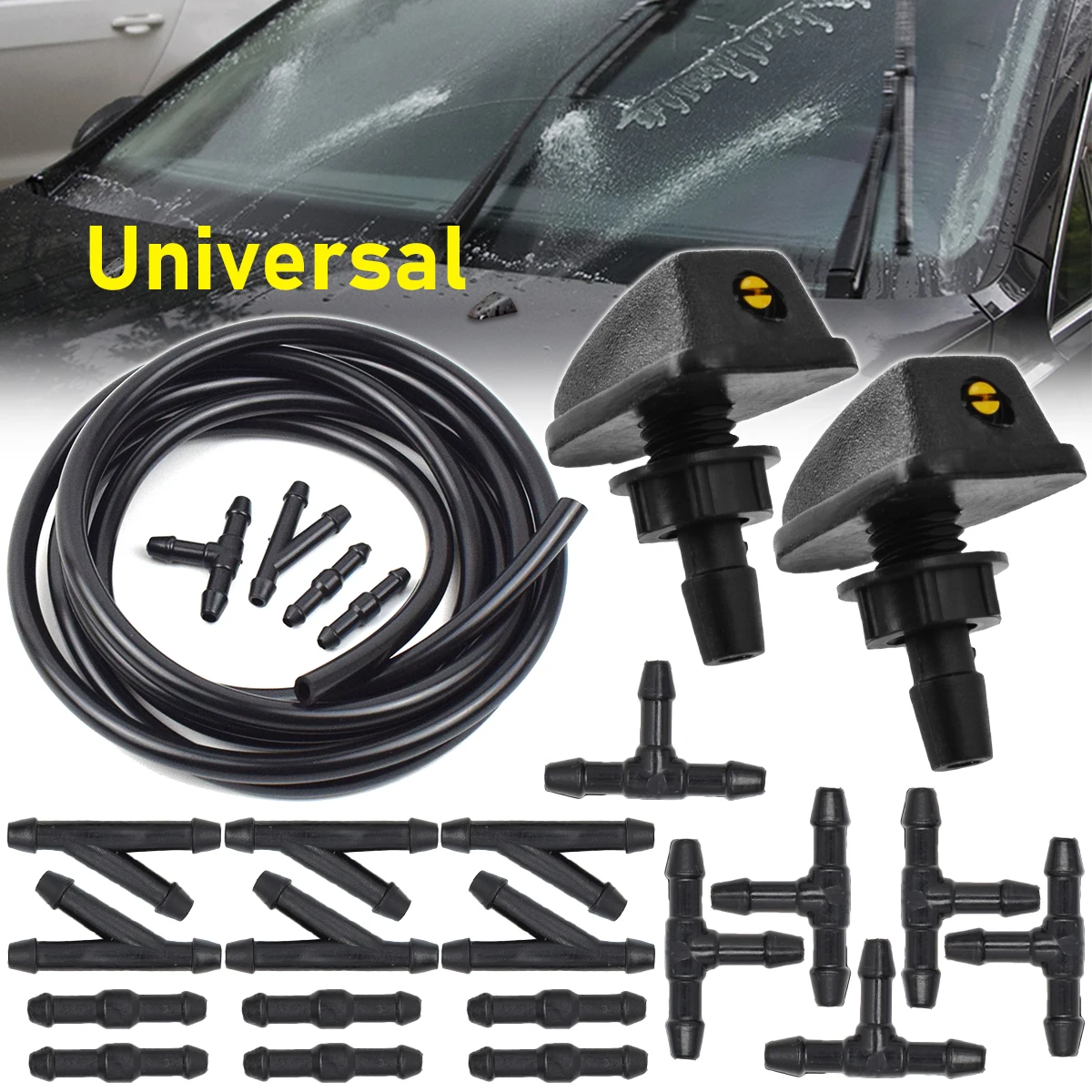 

Car Universal Front Windshield Wiper Nozzle Jet Sprayer Hose Tube Connector Kit Spray Water Fan Spout Washer Outlet Adjustment