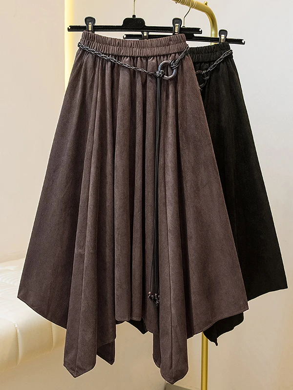V-Neck High Waist A-Line Skirt Women's Vintage Style Half-length Skirts Draped Asymmetrical Cotton Blend Casual Wear