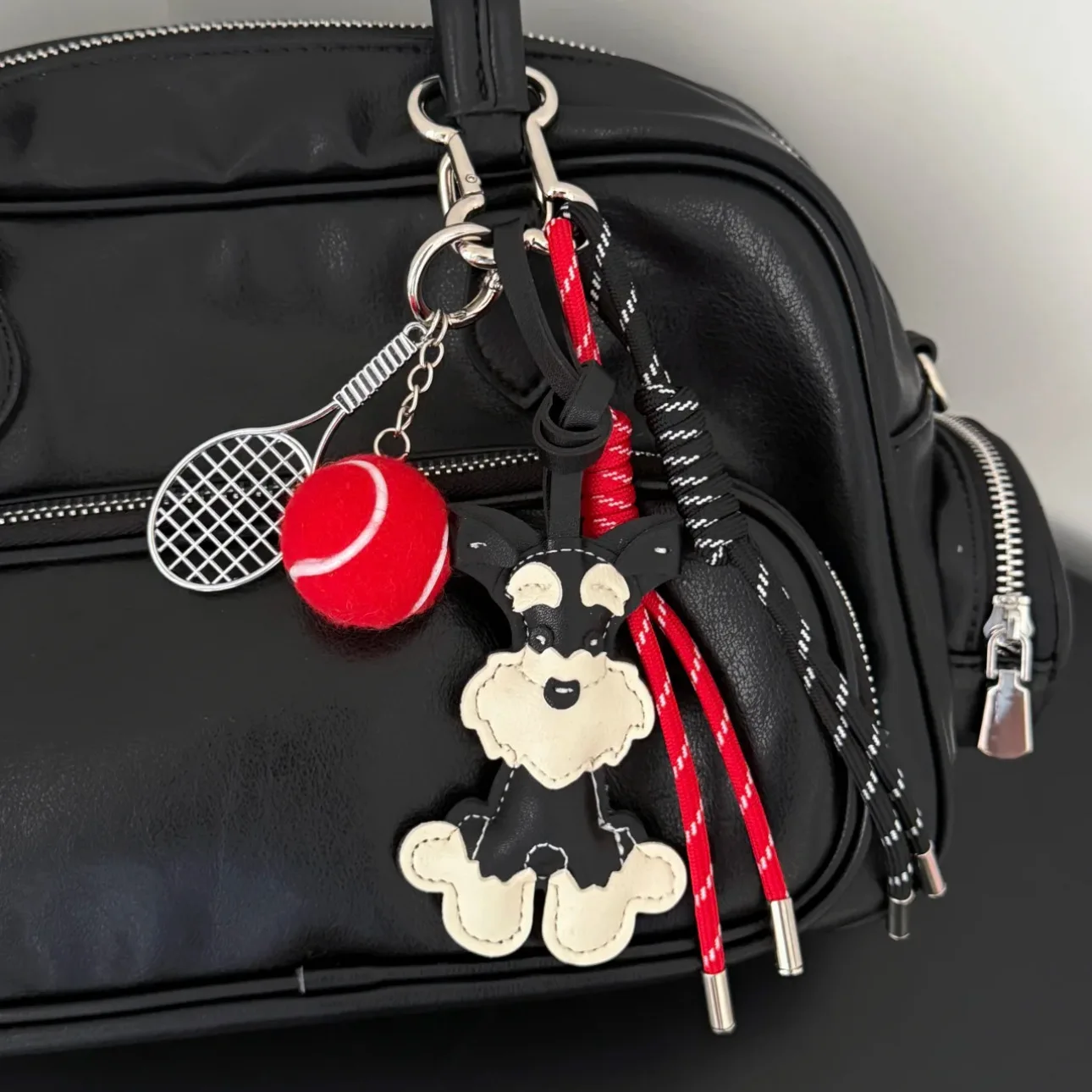 Cute Schnauzer Dog Keychain Baseball Braided Rope Bag Car Pendant Fashion Tennis Sports Accessories Gift For Women Friends