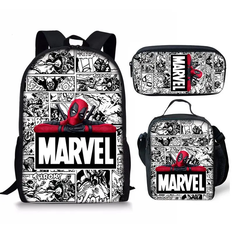 Nuovo Disney Deadpool 3 pacchetto di tre pezzi pacchetto studente borsa per il pranzo portatile borsa per penna di cancelleria zaino di stoccaggio