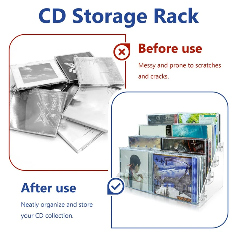 Nouveau Shown-3X support de CD en acrylique transparent à 4 niveaux support de stockage de CD en cascade, présentoir DVD/CD et support de stockage de disque vinyle