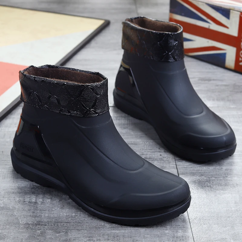 

Winter Cotton Rain Boots Men's Waterproof Fce Lined ort Tube Anti-slip Faionable Outdoor Kitchen Rubber oes