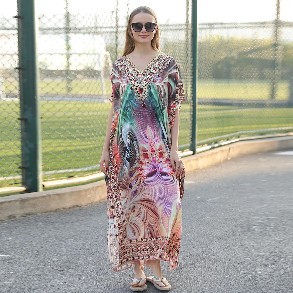 

Женское платье-накидка в стиле бохо, легкое эластичное платье макси с принтом тигра и рукавом летучая мышь, V-образным вырезом и разрезом на подоле