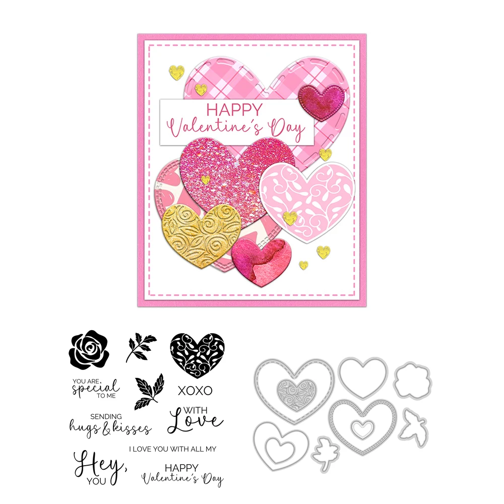 Mangocraft Heart Rose Flower Cutting Dies Clear Stamp Love Valentine\'s DIY Scrapbooking Metal Dies Silicone Stamp For Card Album