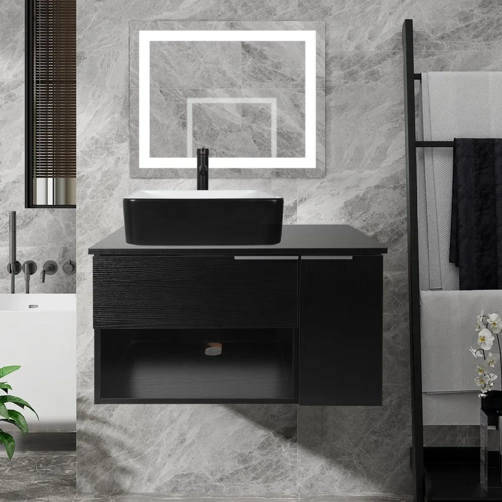 Bathroom Vanity, Modern Wall Mounted Bathroom Vanity with -Door and -Drawer, Modern Floating Bathroom Cabinet