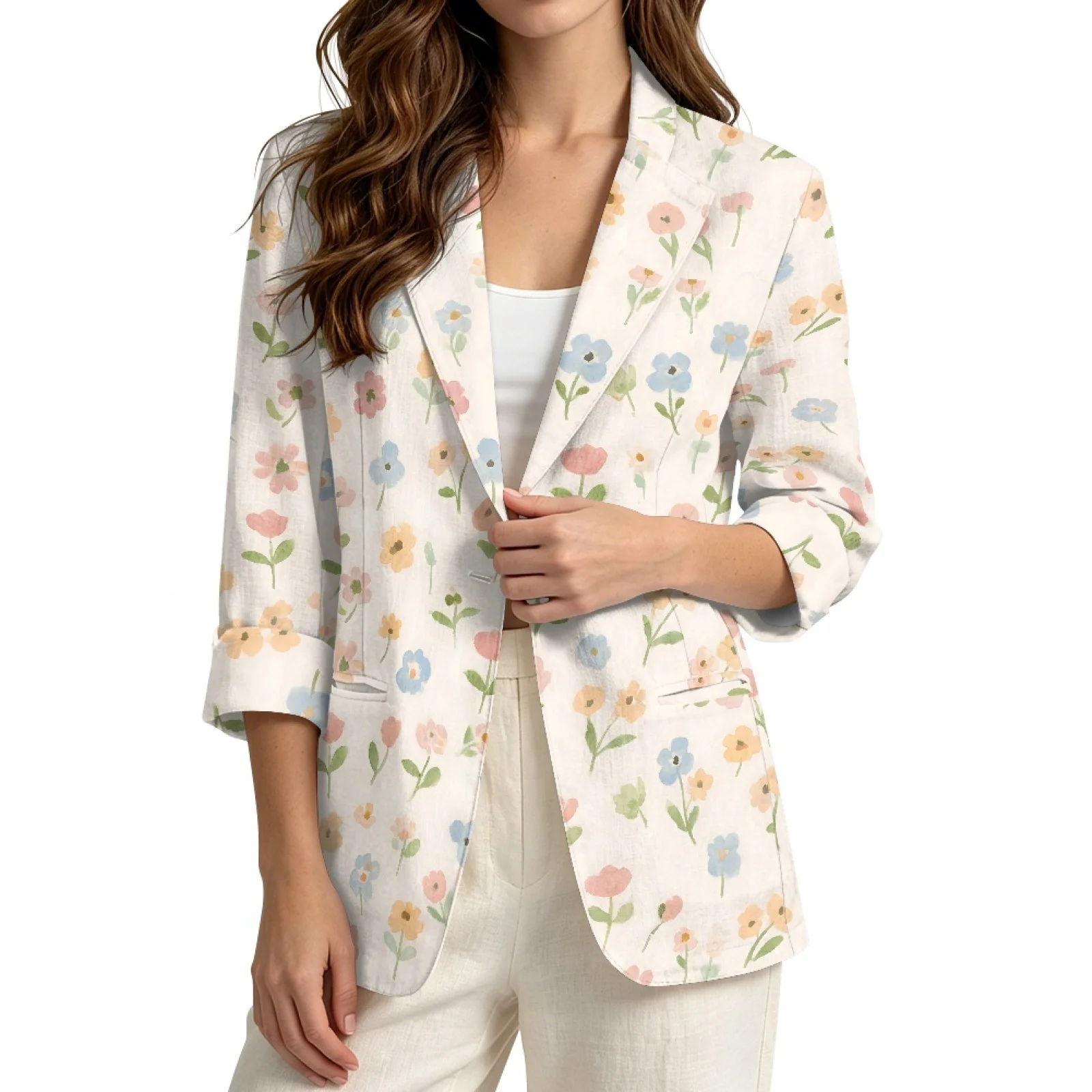 PENSTROLL Watercolor Floral Linen Like Light Cardigans Outerwear for Women Soft Beach Coverups
