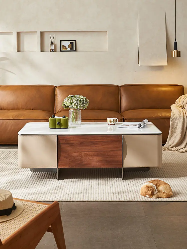 rectangular rock slab light luxury household living room new coffee table side table combination