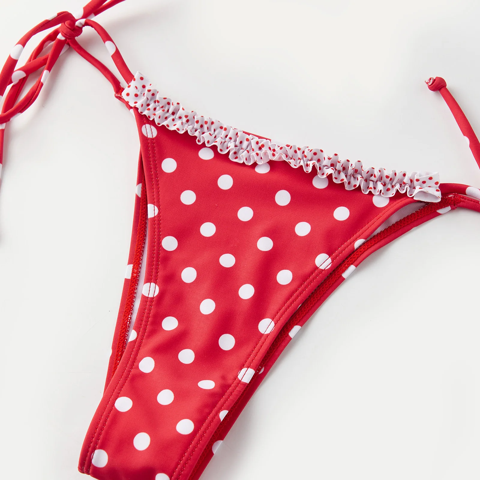 

Cute Red Black Polka Dot Bikini Set Women Halter Neck Triangle Top Lace Trim Tie Side Bottom Beach Swimwear 2026