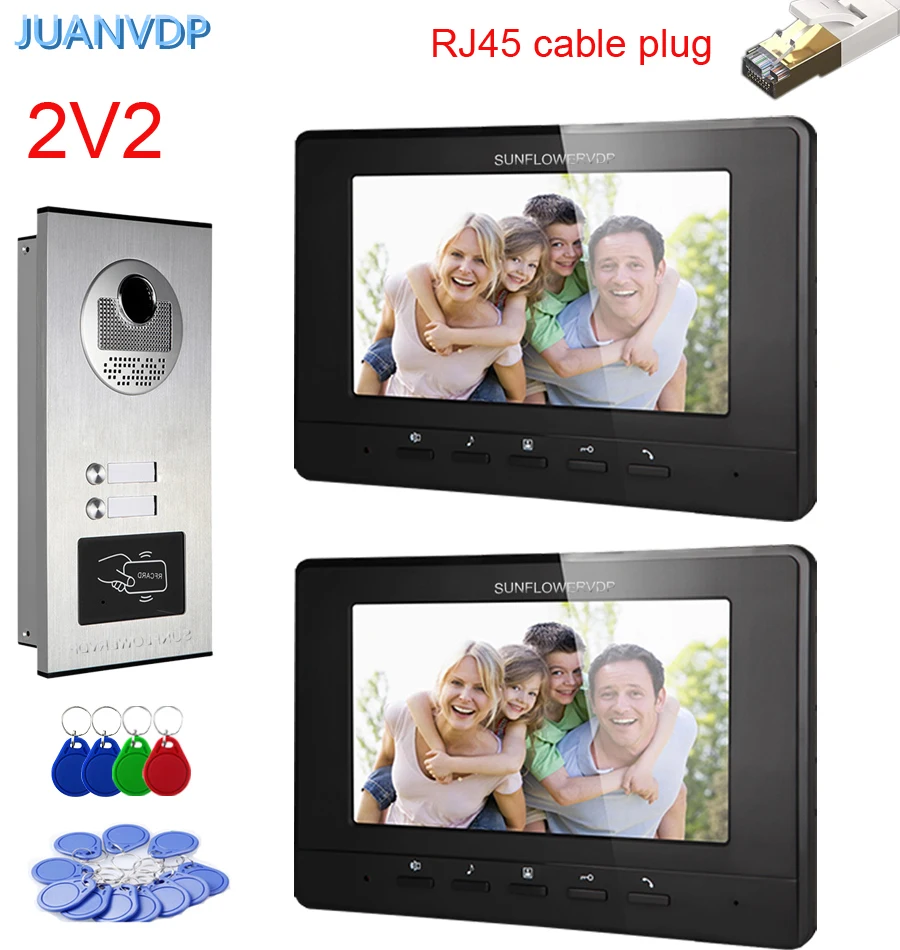 

7” Color Monitor Video Intercom Door Phone RJ45 Cable Plug Entry Phone for Home Security RFID Camera Doorbell for 2/3/4/6 Floors