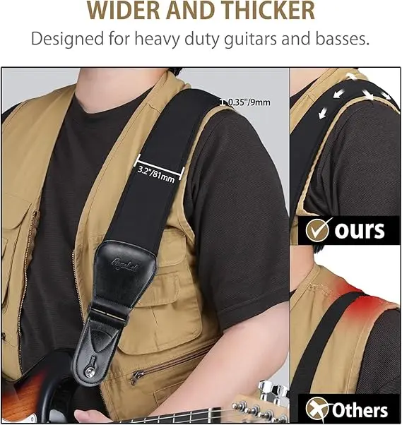 POGOLAB PGS-15 สายคล้องคอสําหรับ Electric & Bass สายรัดกว้างปรับความยาว 44-54 นิ้ว Pick Holder ล็อค Picks