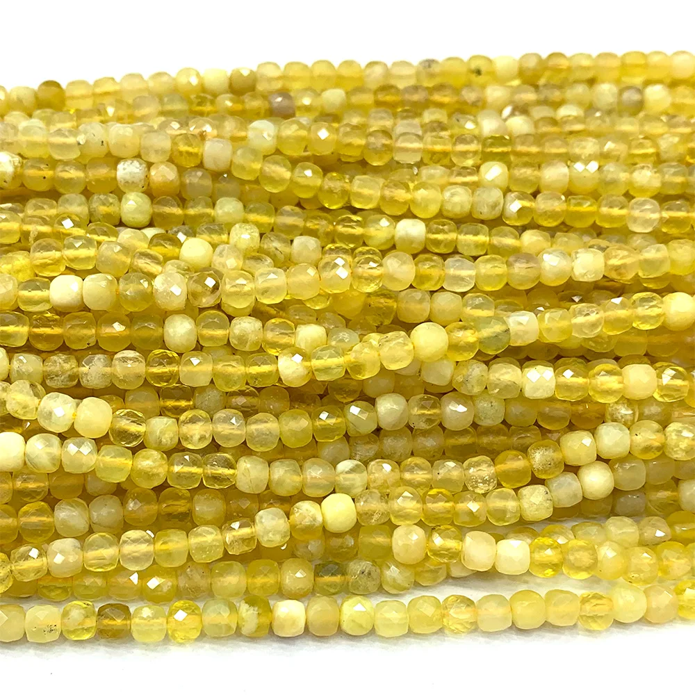 Veemake Yellow Opal Faceted Irregular Cube Natural Stone Small Beads For Jewelry Making 06830