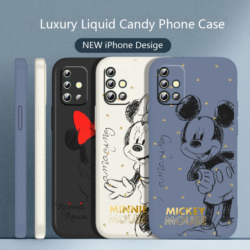 Disney Mickey Minnie Love Phone Case For Samsung Galaxy A73 A53 A33 A52 A32 A22 A71 A51 A21S A03S 4G 5G Liquid Rope Cover Fundas