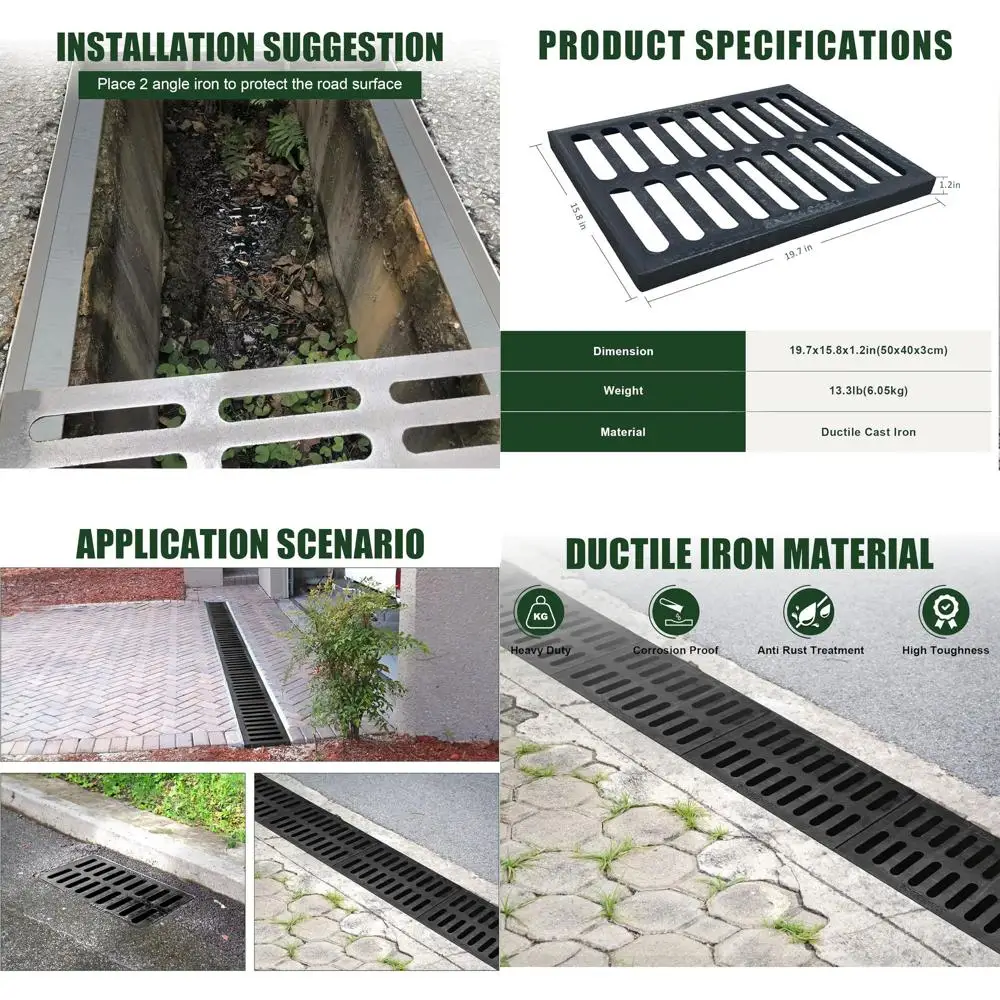 

20x16 Heavy-Duty Ductile Iron Drain Grate for Outdoor Trench Drains, Suitable for Garages, Factories, and Parking Areas