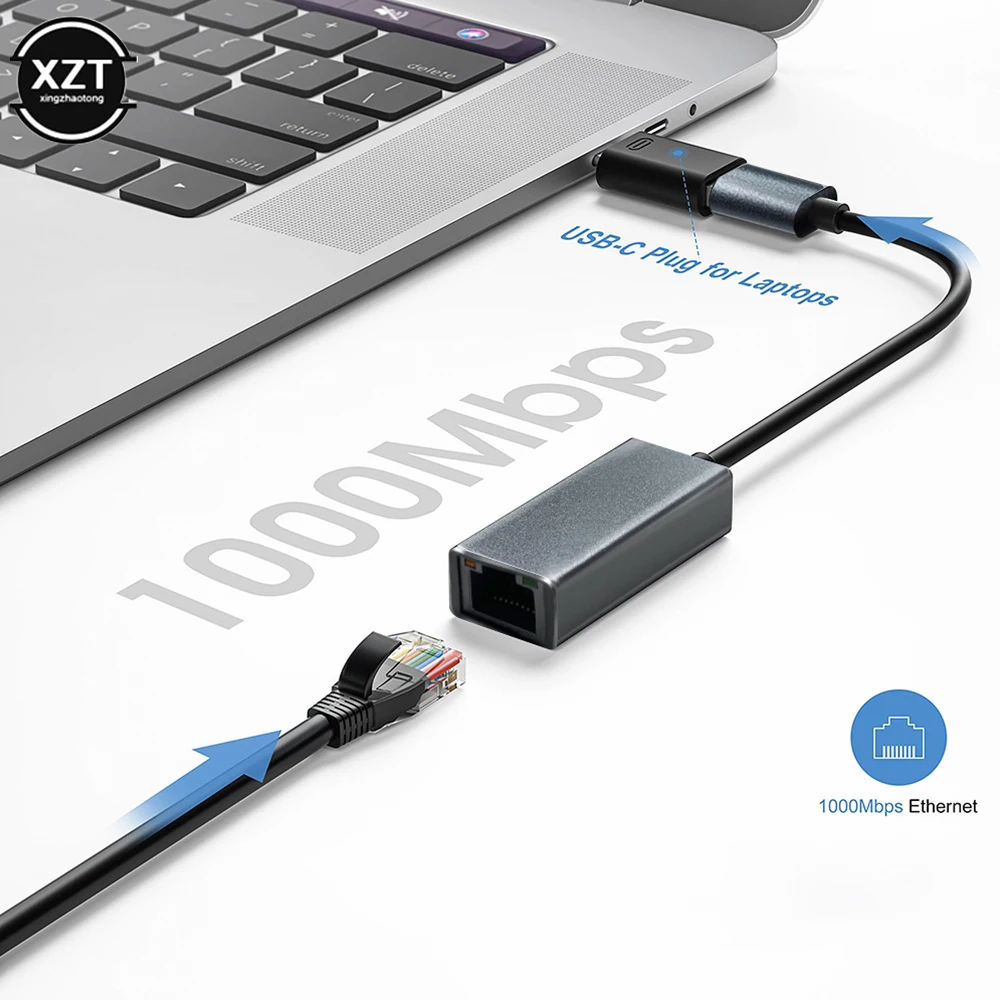 Mini USB Type C Ethernet Adapter 1000Mbps Network Card USB Type-C To RJ45 Lan Internet Cable For MacBook PC Windows