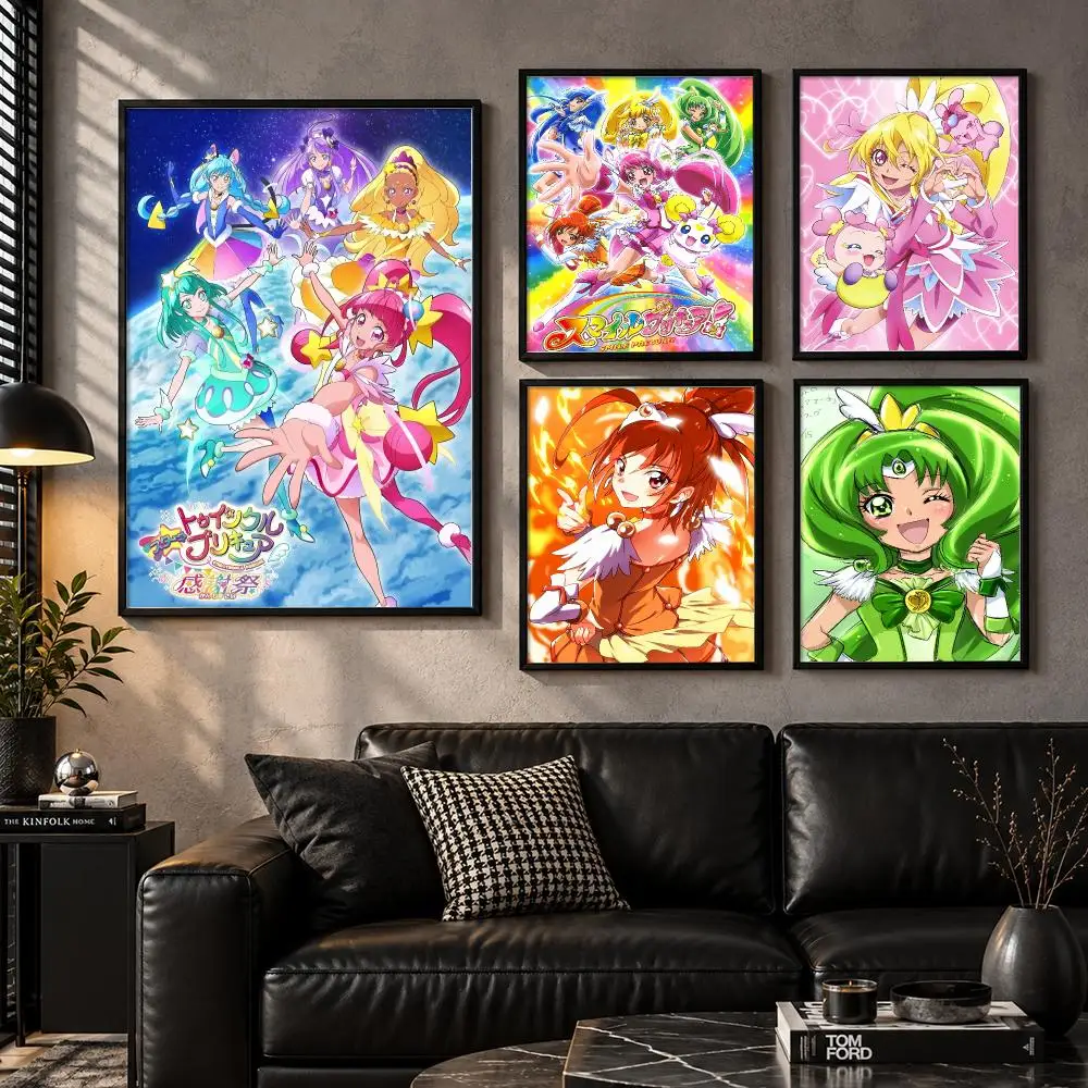 Cure Happy, S-Smile P-PreCure Poster Wall Art Sticker For Living Room Bedroom Bar Home Decor Mural Painting Decoration