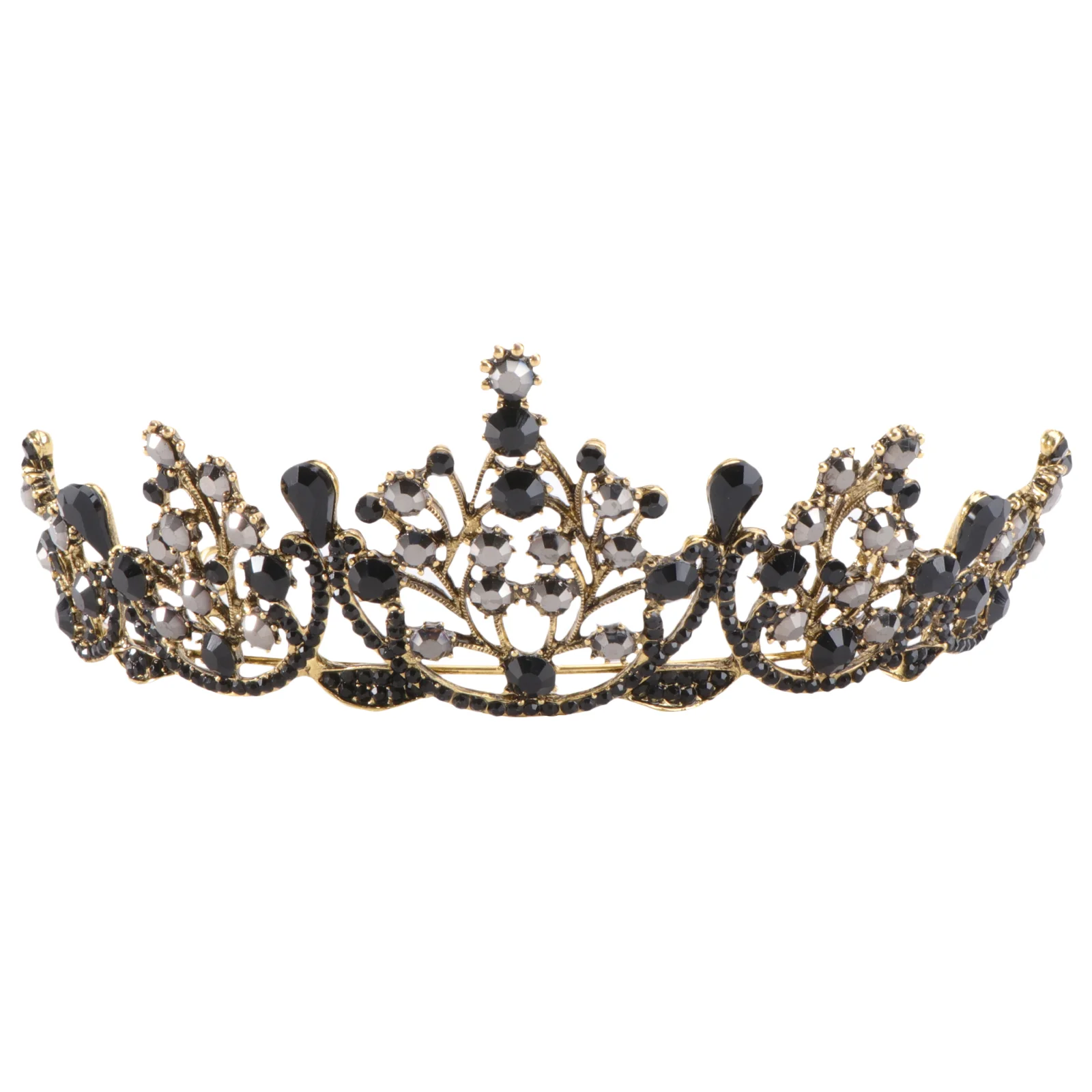 Baroque Tiara Retro Black Crown Wedding Decor Style Dress Rhinestone Queen Formal