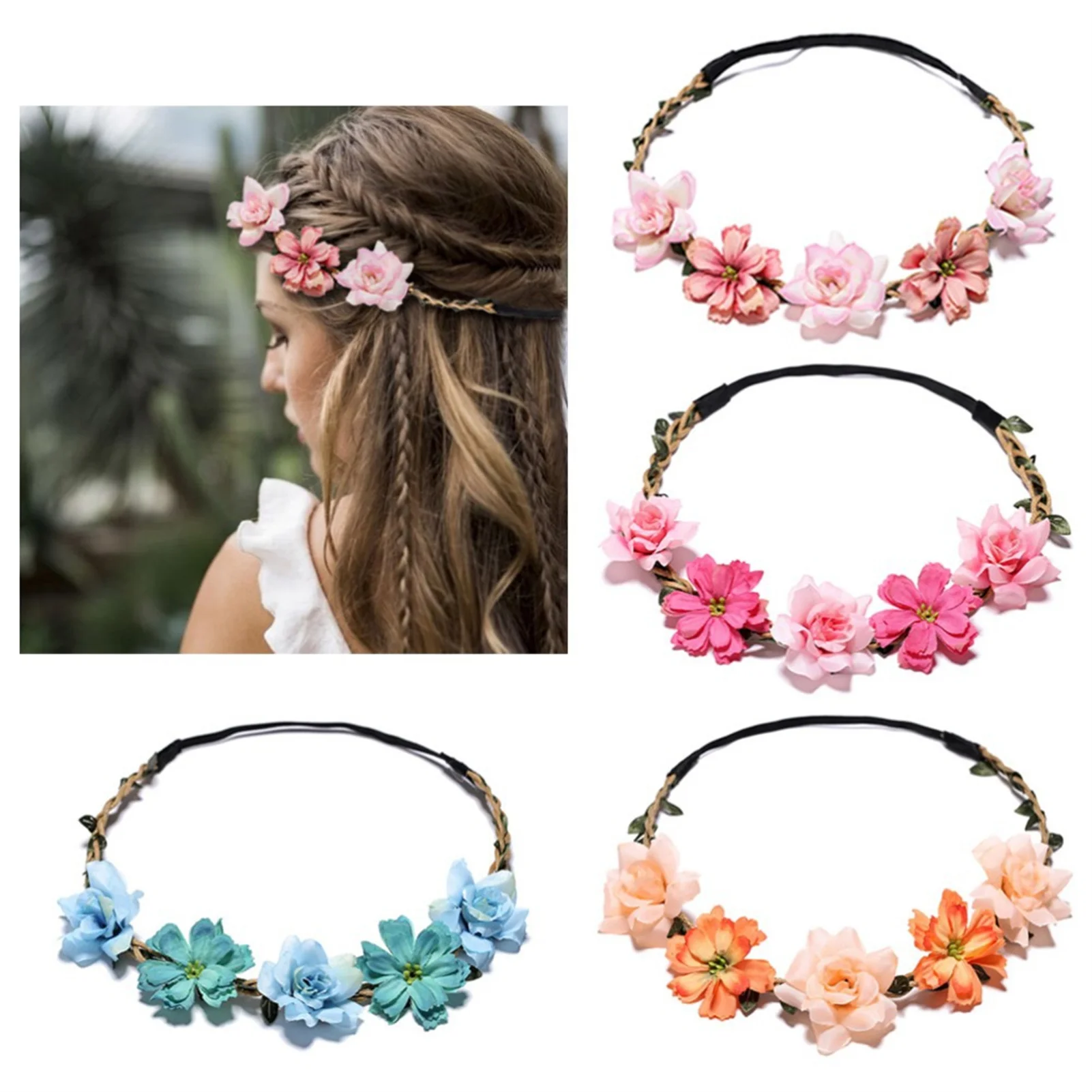 Mädchen Blumen-Stirnband Prinzessin Haaraccessoires Hochzeit Party Blumen-Haarkranz Kinder Kopfschmuck Foto-Requisiten Geburtstagsgeschenke