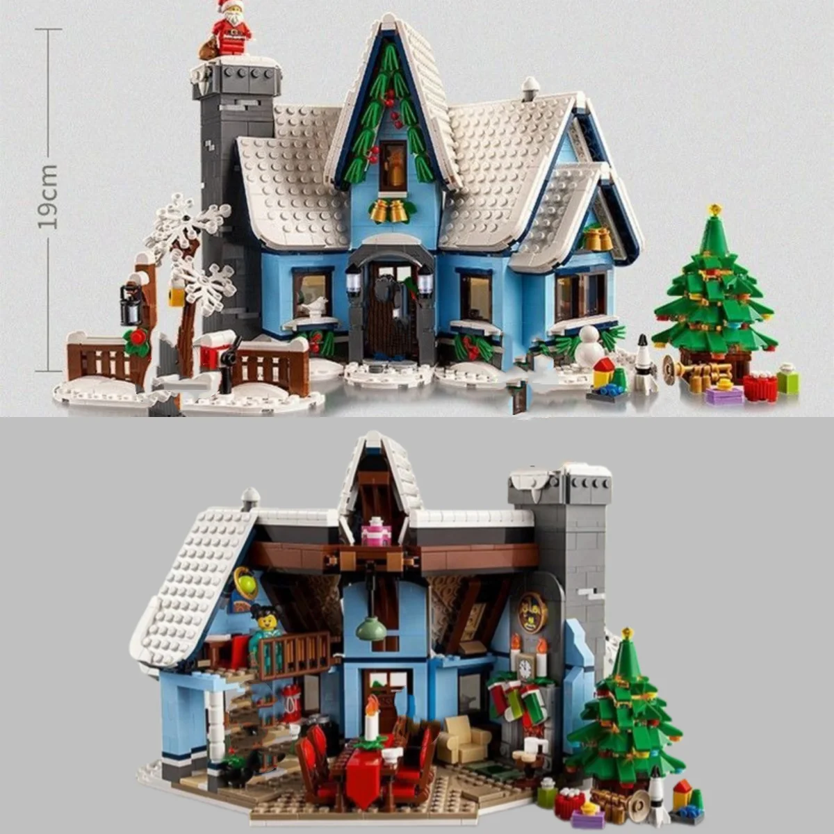 aMoc 2025 ديكور المنزل الاحتفالي للأطفال الشتاء سانتا رجل يقدم الهدايا 10339 مكتب البريد منزل هدية الكريسماس مبنى MOC #4