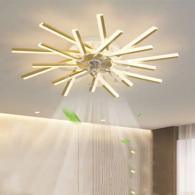 Electric Remote Control Fan Chandelier Mute Blades Home-appliance Led Lights Kitchen Dining Table Modest Ceiling Lamps for Room