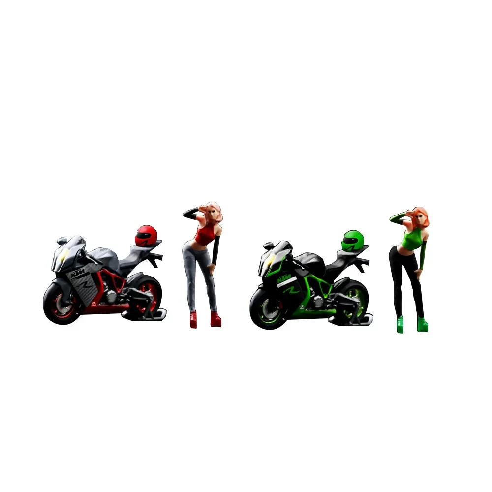 1:64 stylish beautiful woman motorcycle suit resin model collection ornament miniature