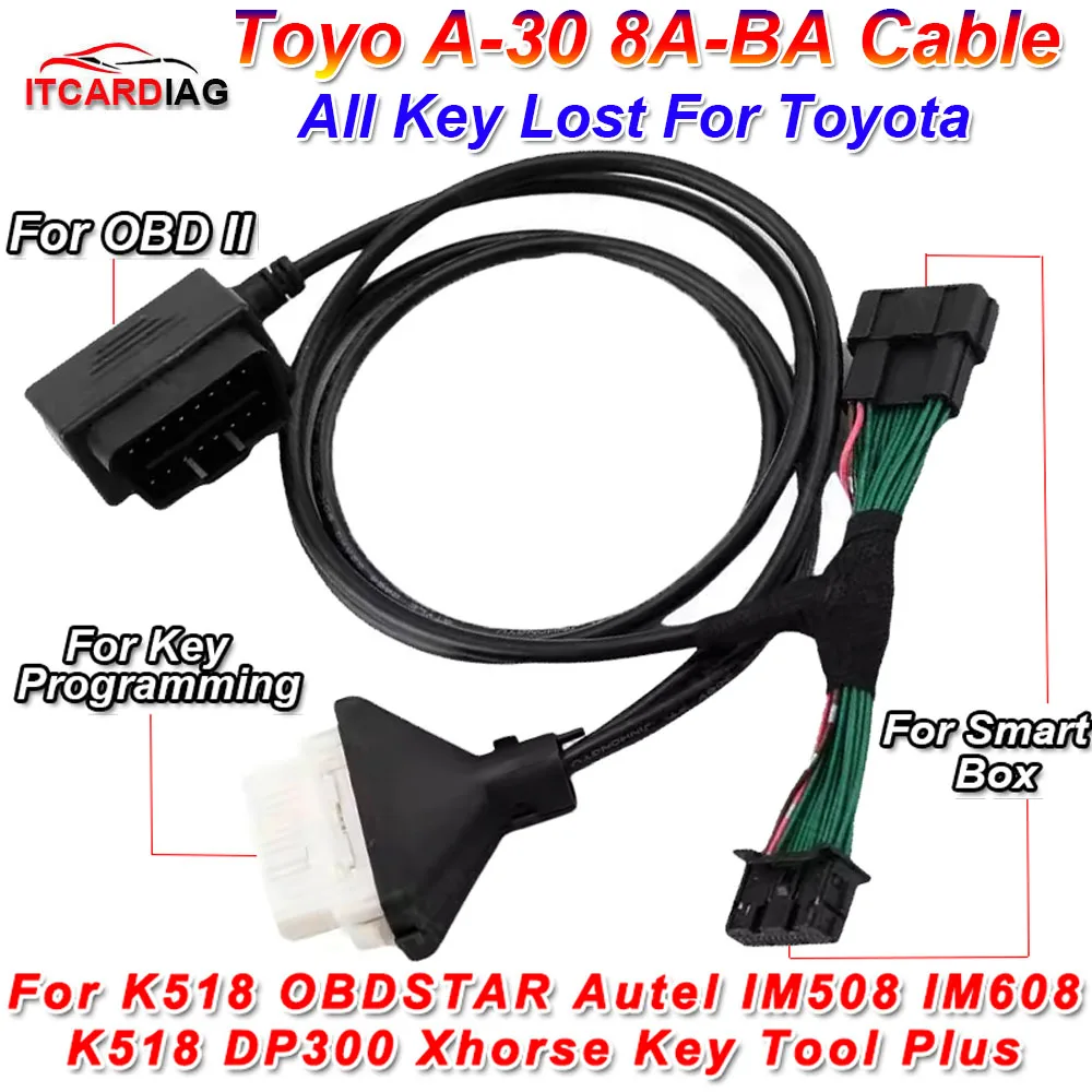 

A-30 A30 Cable 8A-BA for Toyota 4A Smart Key Cable All Key Lost Fit K518 OBDSTAR Autel IM508 IM608 DP300 Xhorse Key Tool Plus