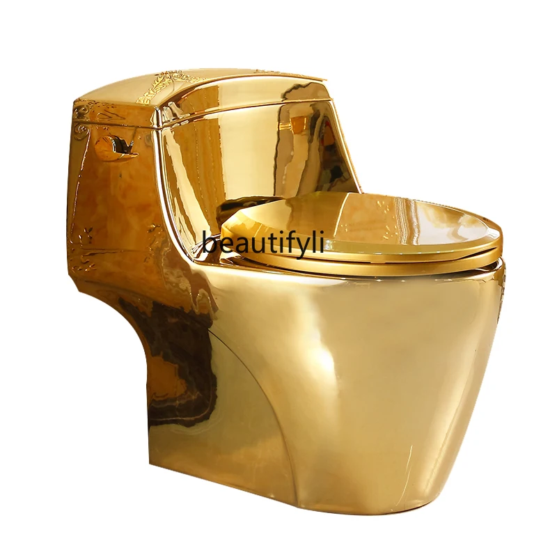 Household European-Style Flush Side Press Toilet Golden Toilet Ultra-High Siphon Water-Saving Deodorant Color Toilet