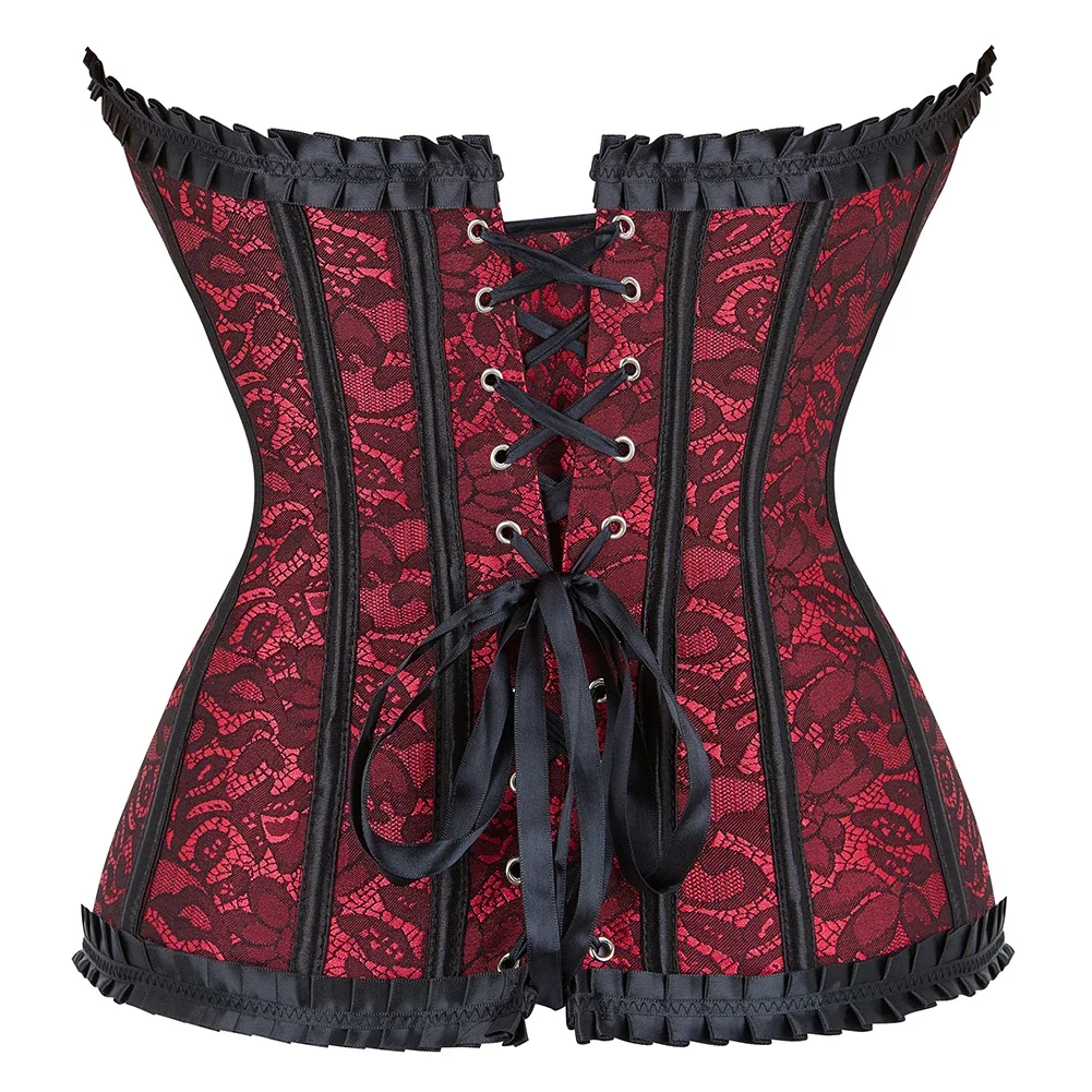 퍼플 코르셋 탑 여성 빈티지 뷔스티에 레이스업 본드 쉐이프웨어 고딕 레이스업 자카드 오버버스트 코르셋