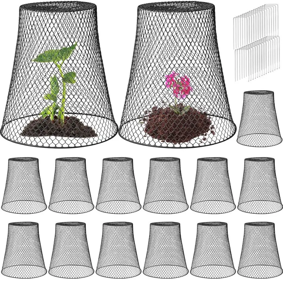 

15 Pcs Large Chicken Wire Cloche Plant Protector Cover 11x12 Inch Metal Garden Cloche Dome for Plants Wire Protection Basket wit
