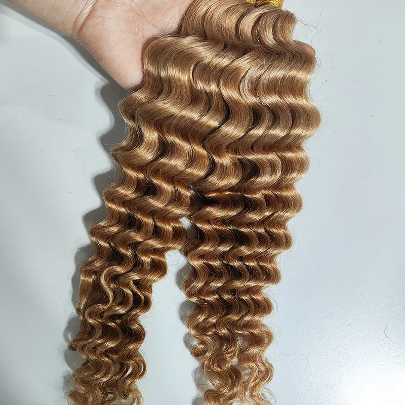 編み込み用バルクヘア　ディープウェーブ人毛バルク　ノーウェフト　ハニーブロンドヘアエクステ　1/2/3個 # 女性用27色の三つ編みヘア