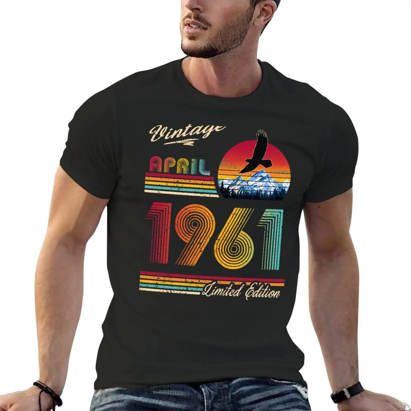 Vintage April 1961 Birthday T-Shirt anime clothes plain mens champion t shirts