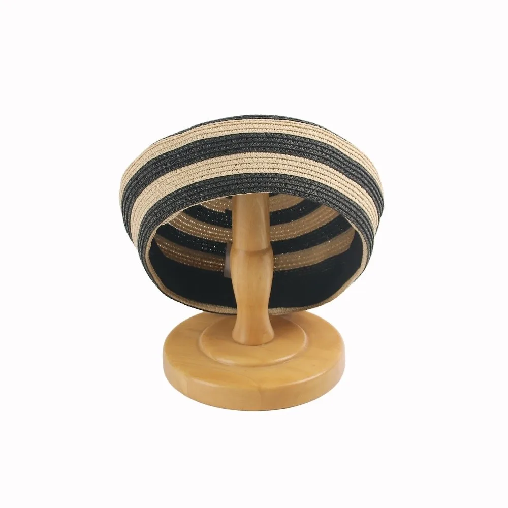 Summer Cap Striped Pattern Straw Top Hat Paper Straw Color Block Dome Cap Wide Brim Elegant Style Sun Hat Resort Party