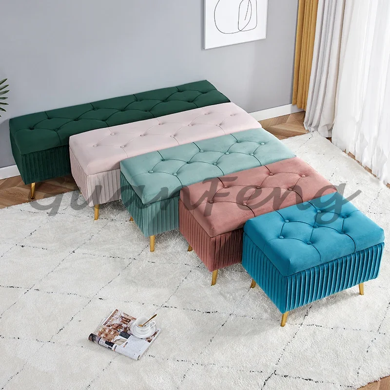 European Velvet Ottomans Entrance Bedroom Shoe Changing Stools Home Pouf Storage Bench Bed End Stool for Living Room Furniture