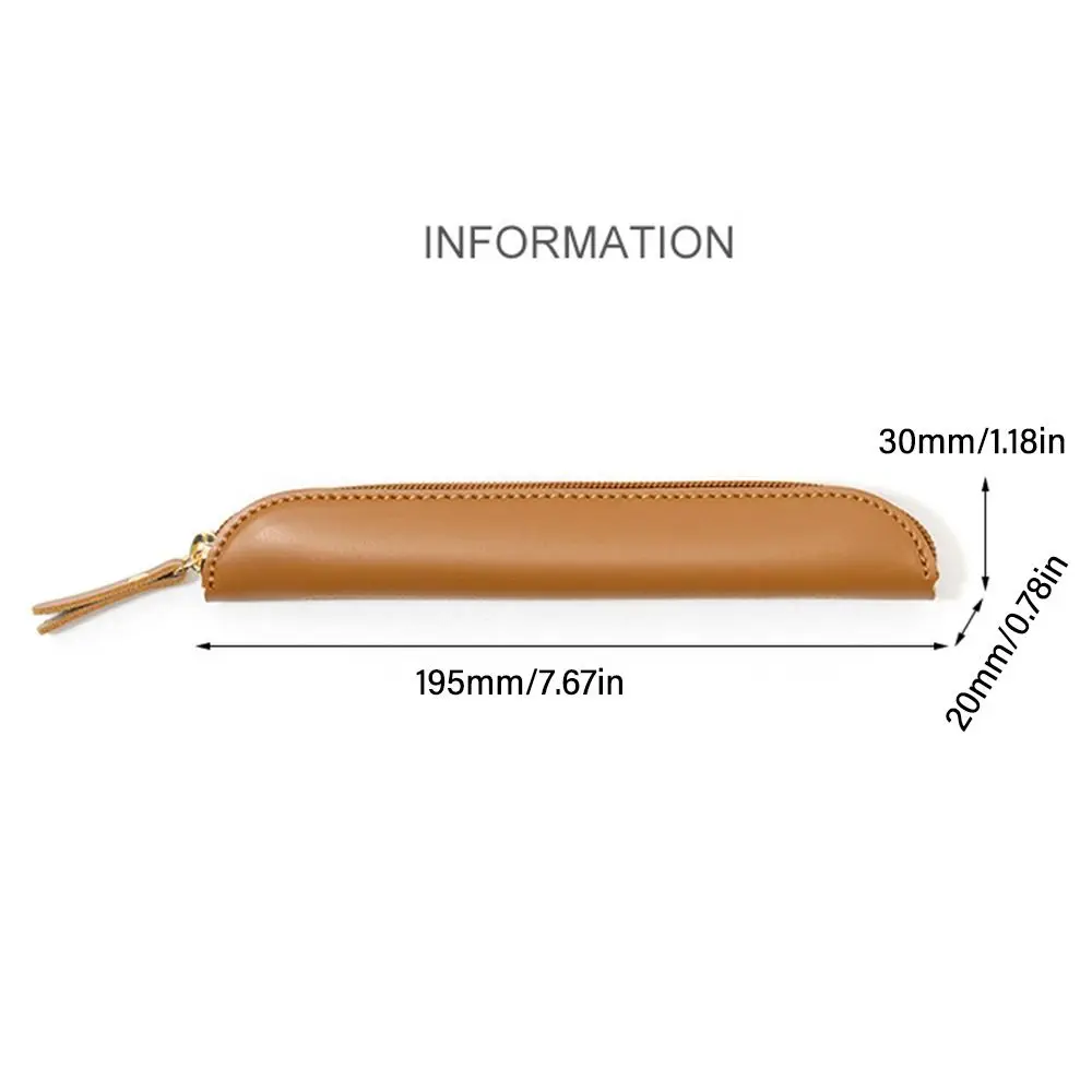 Solid Color PU Leather Pen Bag Stationery Storage Bag Pen Protective Bag Student Business Curved Zipper Portable Pen Pouch